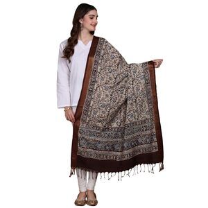 5916 Women's Kalamkari Cotton Silk Printed Dupatta With Flower Vine And